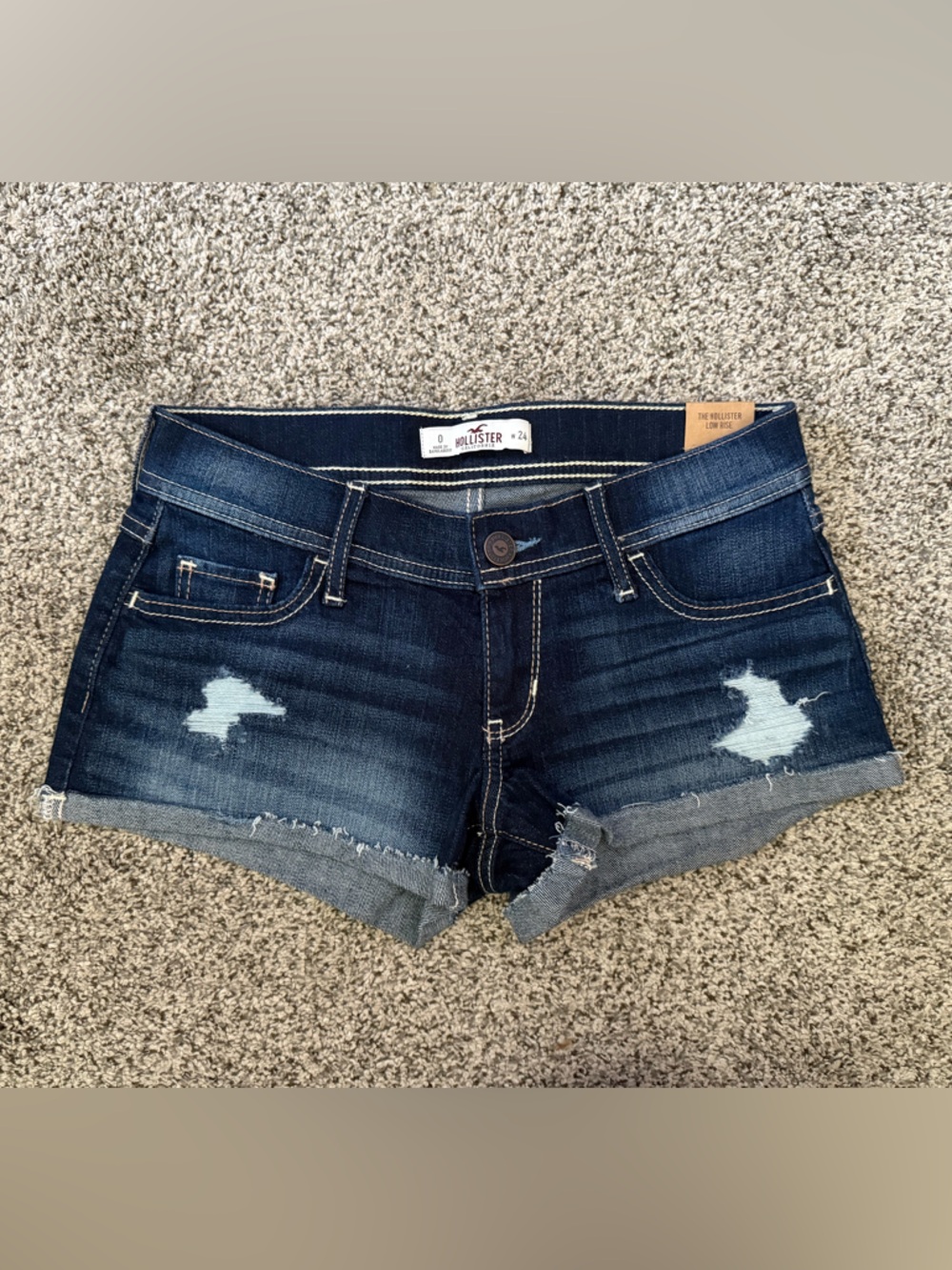 Hollister Low Rise Dark Blue Distressed Denim Shorts